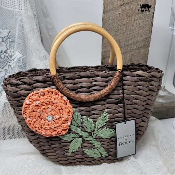 Rolf's Gardenia Mini Purse Basket Weave Wood Handle NWT - Picture 1 of 10